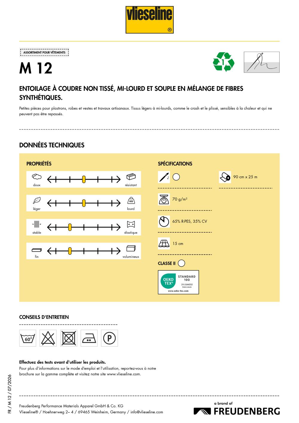 VLIESELINE M12 Entoilage d’épaisseur moyenne à coudre blanc – Image 2