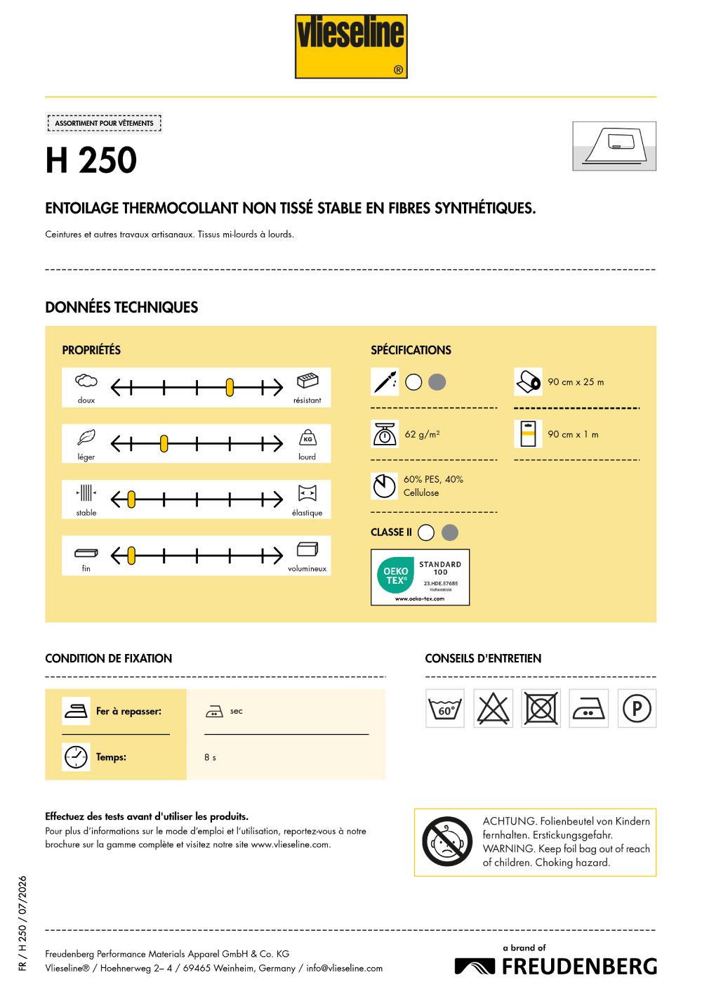 VLIESELINE H250 Entoilage thermocollant pour empiècements à former, ceintures et ouvrages créatifs – Image 2